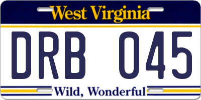 WV license plate DRB045