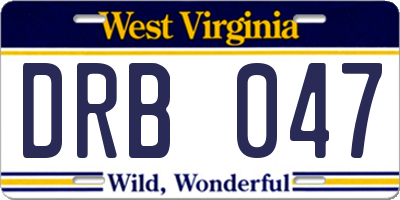 WV license plate DRB047