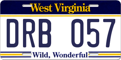 WV license plate DRB057