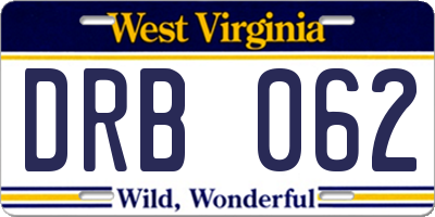 WV license plate DRB062