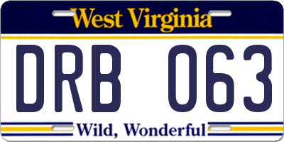 WV license plate DRB063