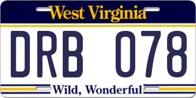 WV license plate DRB078