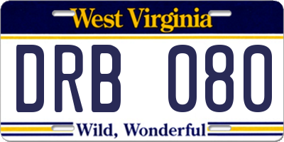 WV license plate DRB080