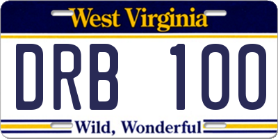 WV license plate DRB100