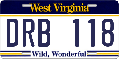 WV license plate DRB118