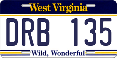 WV license plate DRB135