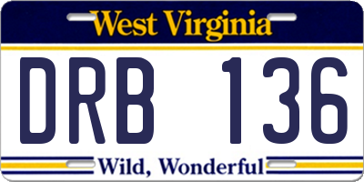 WV license plate DRB136