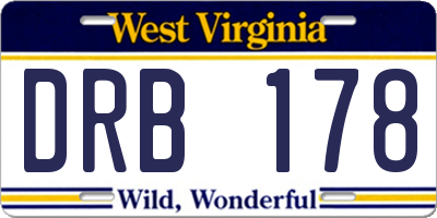 WV license plate DRB178