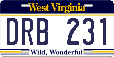 WV license plate DRB231