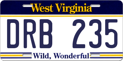 WV license plate DRB235