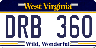 WV license plate DRB360
