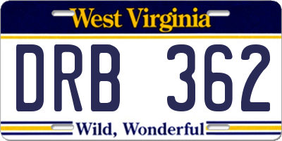 WV license plate DRB362
