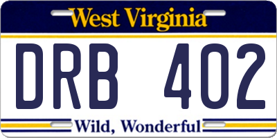 WV license plate DRB402