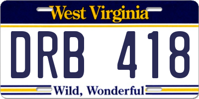 WV license plate DRB418
