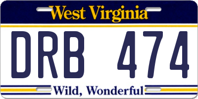 WV license plate DRB474