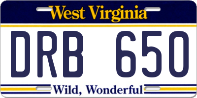 WV license plate DRB650