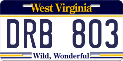 WV license plate DRB803