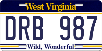 WV license plate DRB987