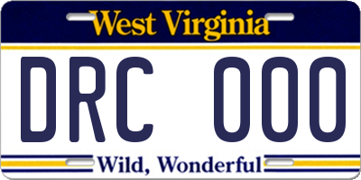 WV license plate DRC000