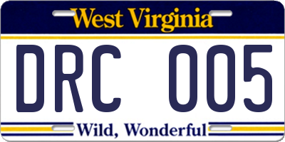 WV license plate DRC005