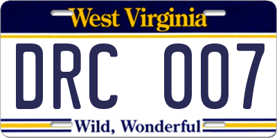 WV license plate DRC007