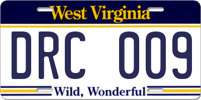 WV license plate DRC009