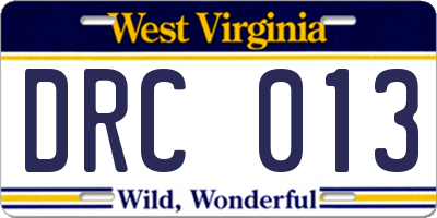 WV license plate DRC013