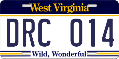 WV license plate DRC014