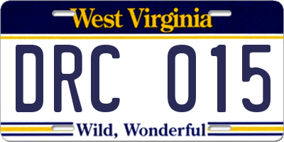 WV license plate DRC015