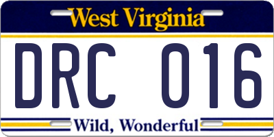 WV license plate DRC016
