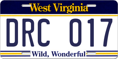 WV license plate DRC017