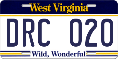 WV license plate DRC020