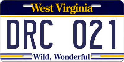 WV license plate DRC021