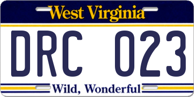 WV license plate DRC023