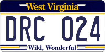 WV license plate DRC024