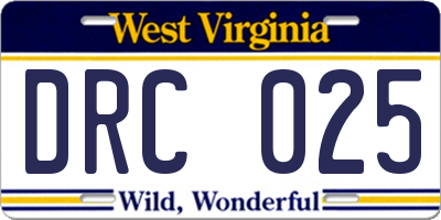 WV license plate DRC025