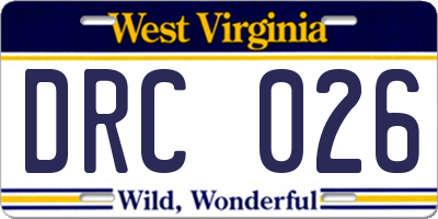 WV license plate DRC026