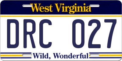WV license plate DRC027
