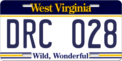 WV license plate DRC028