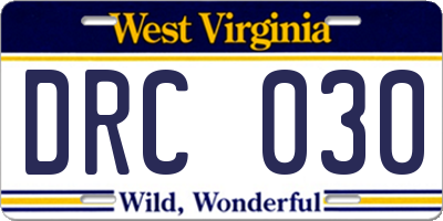 WV license plate DRC030