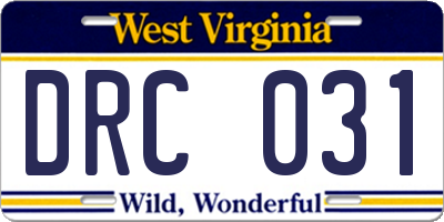 WV license plate DRC031