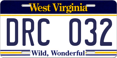 WV license plate DRC032