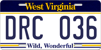 WV license plate DRC036