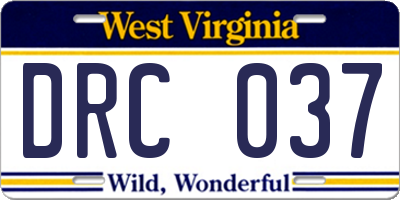 WV license plate DRC037