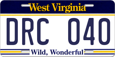 WV license plate DRC040