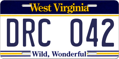WV license plate DRC042