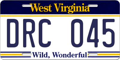 WV license plate DRC045