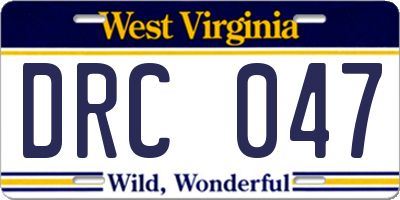 WV license plate DRC047