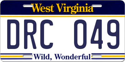 WV license plate DRC049