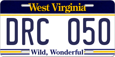 WV license plate DRC050